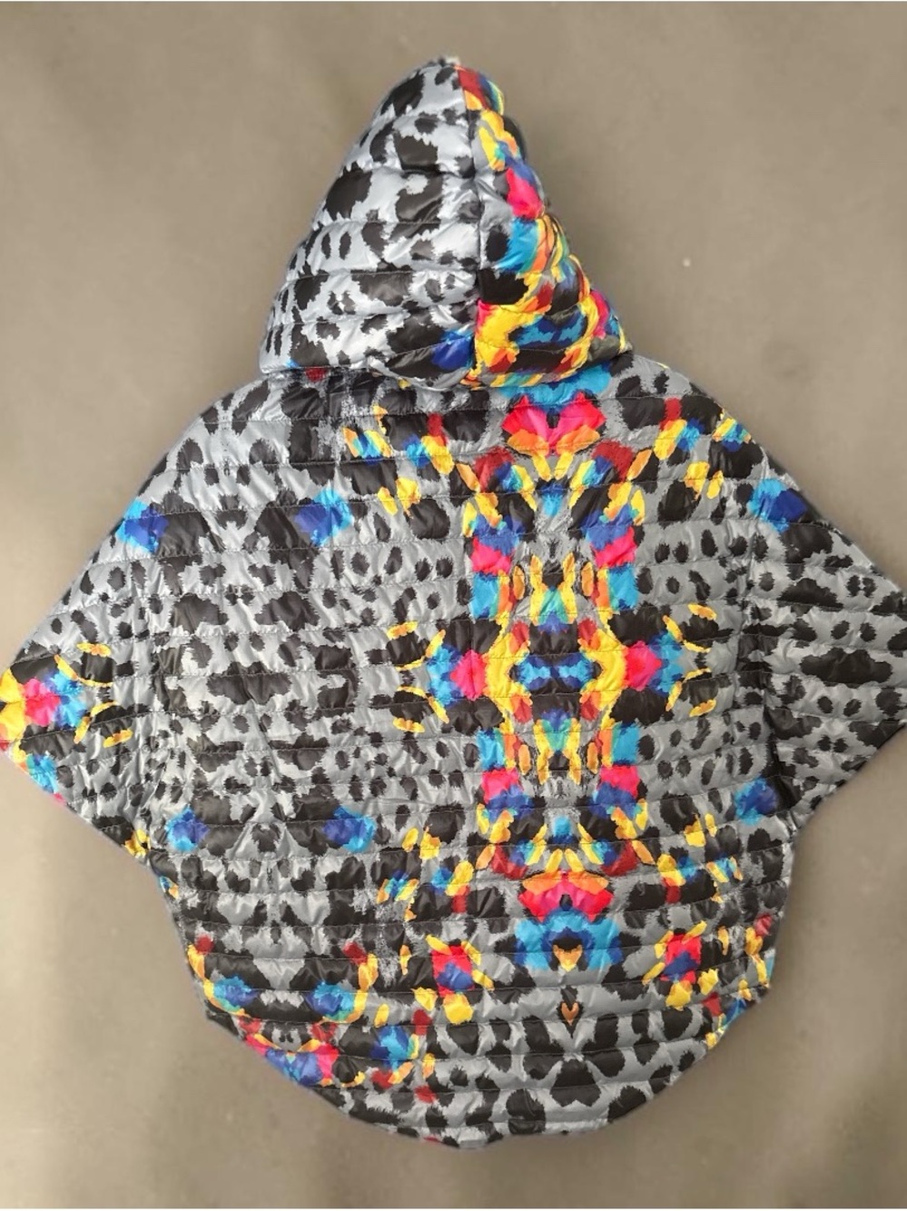 THINK ROYLN Gray Quilted Hooded Puffer with Multicolor Accents
